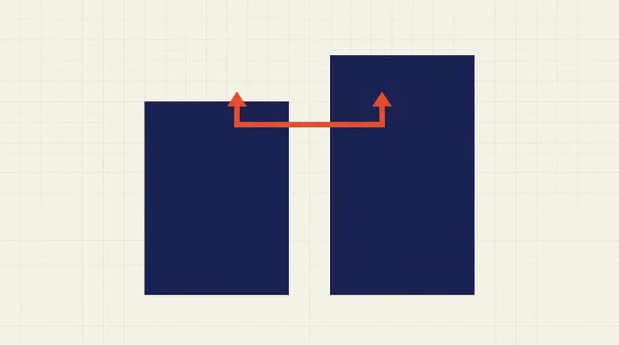 Two bars of different heights with a measuring bracket showing the gap