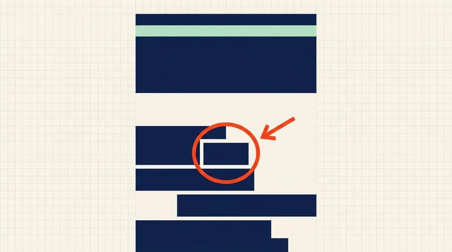 A landing page drawn as stacked blocks with one weak section circled in red