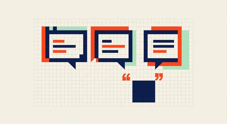 Three speech bubbles citing a single website block